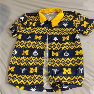 Men's Patterned Polo Shirt - Blue and Yellow U of M ugly sweater pattern